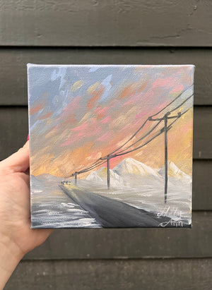 Winter drive original painting by artist holly ann