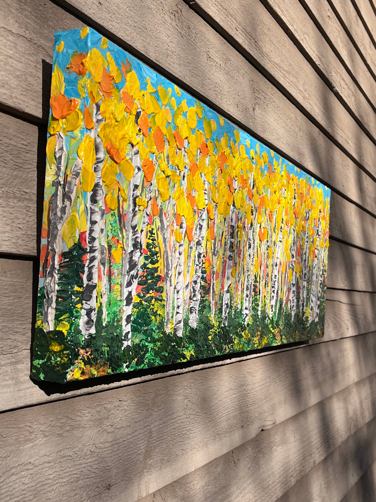 acrylic palette knife painting of birch trees