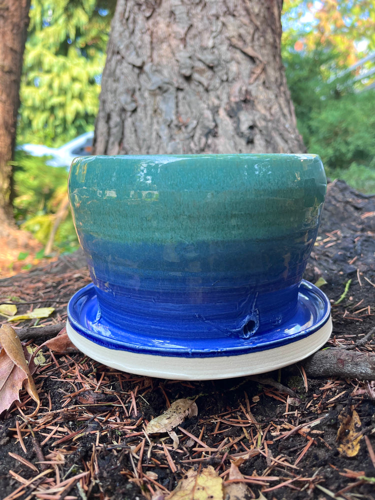 handmade ceramic planter blue/green